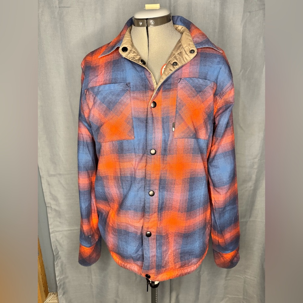 Plaid Blue and Orange/Tan Reversible Men's North Face Jacket